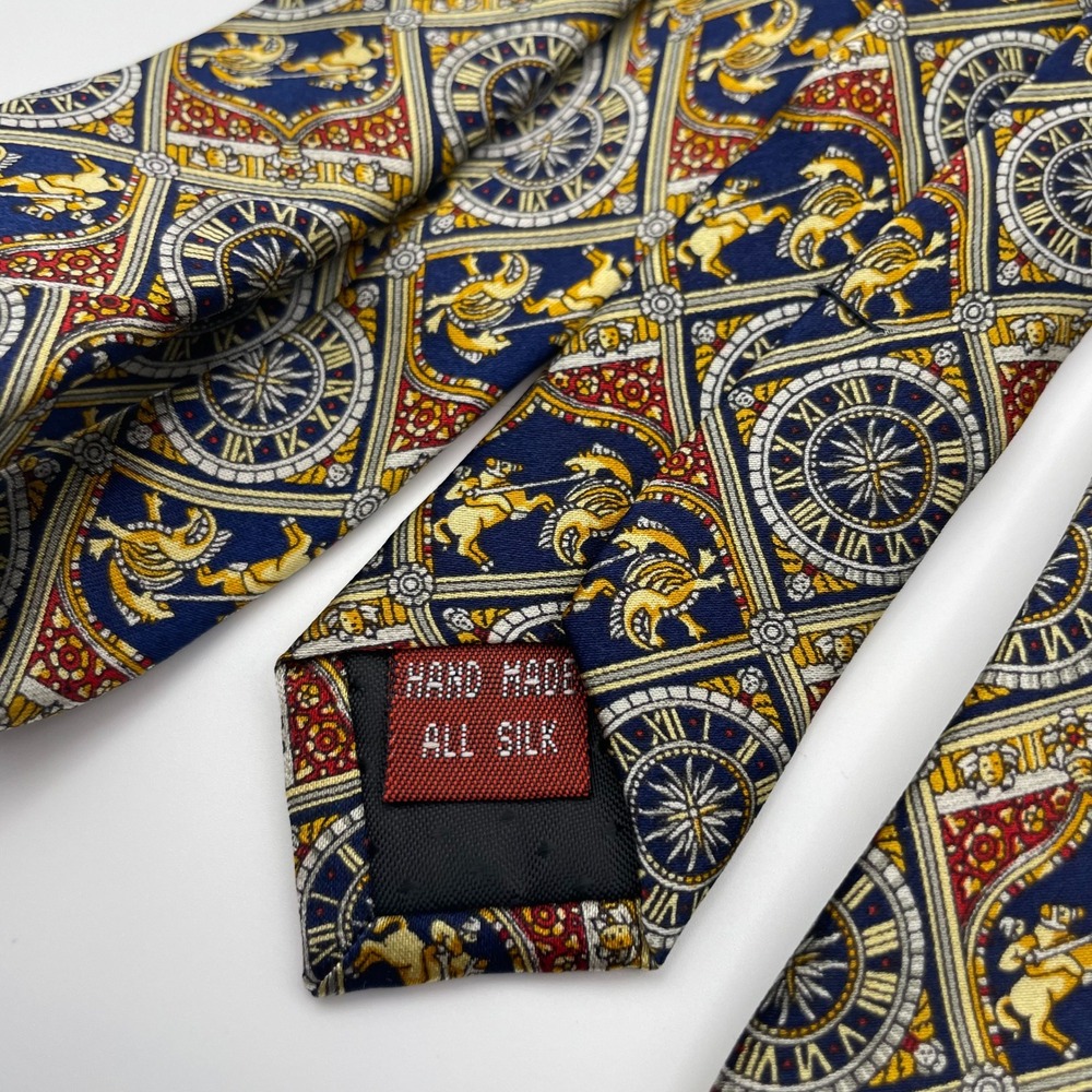 Museum Artifacts All Silk Hand Made Tie Blue Gold Red Roman Coin Pegasus Design - Picture 4 of 4